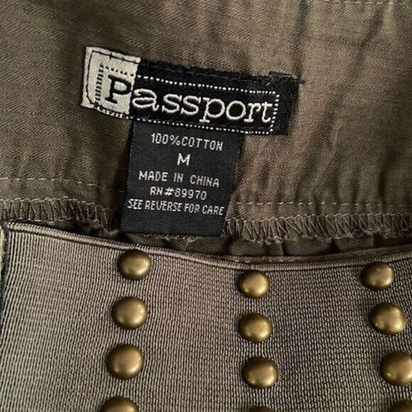 Passport Women’s Brown Studded Mini Skirt with Belt – Size M Utility Boho Style - Picture 4 of 6